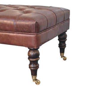 Buffalo Leather Ottoman | Brown Hide | Castor Legs