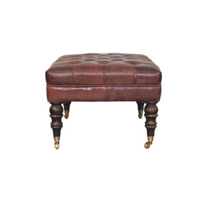 Buffalo Leather Ottoman | Brown Hide | Castor Legs
