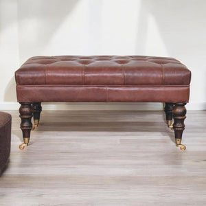 Buffalo Leather Ottoman | Brown Hide | Castor Legs