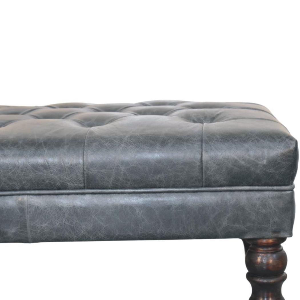 Buffalo Leather Ottoman | Teal Hide | Castor Legs