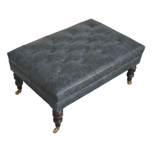 Buffalo Leather Ottoman | Teal Hide | Castor Legs