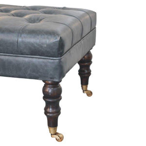 Buffalo Leather Ottoman | Teal Hide | Castor Legs