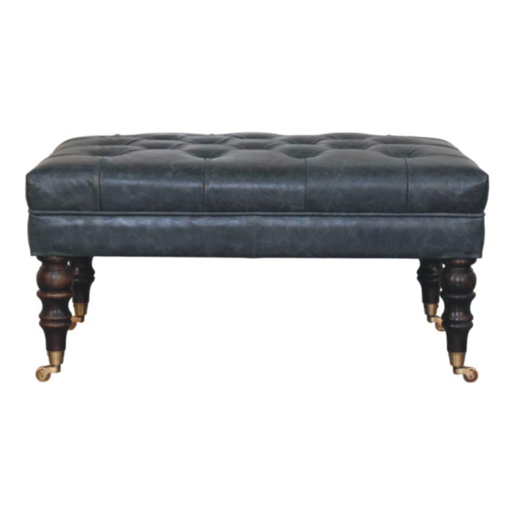 Buffalo Leather Ottoman | Teal Hide | Castor Legs