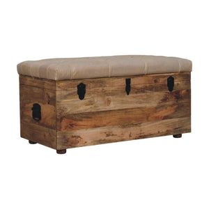Buffalo Leather Storage Trunk | Beige Hide | Upholstered Blanket Box