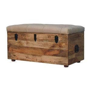 Buffalo Leather Storage Trunk | Beige Hide | Upholstered Blanket Box