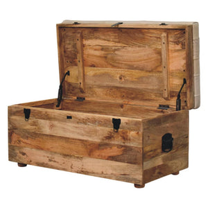 Buffalo Leather Storage Trunk | Beige Hide | Upholstered Blanket Box