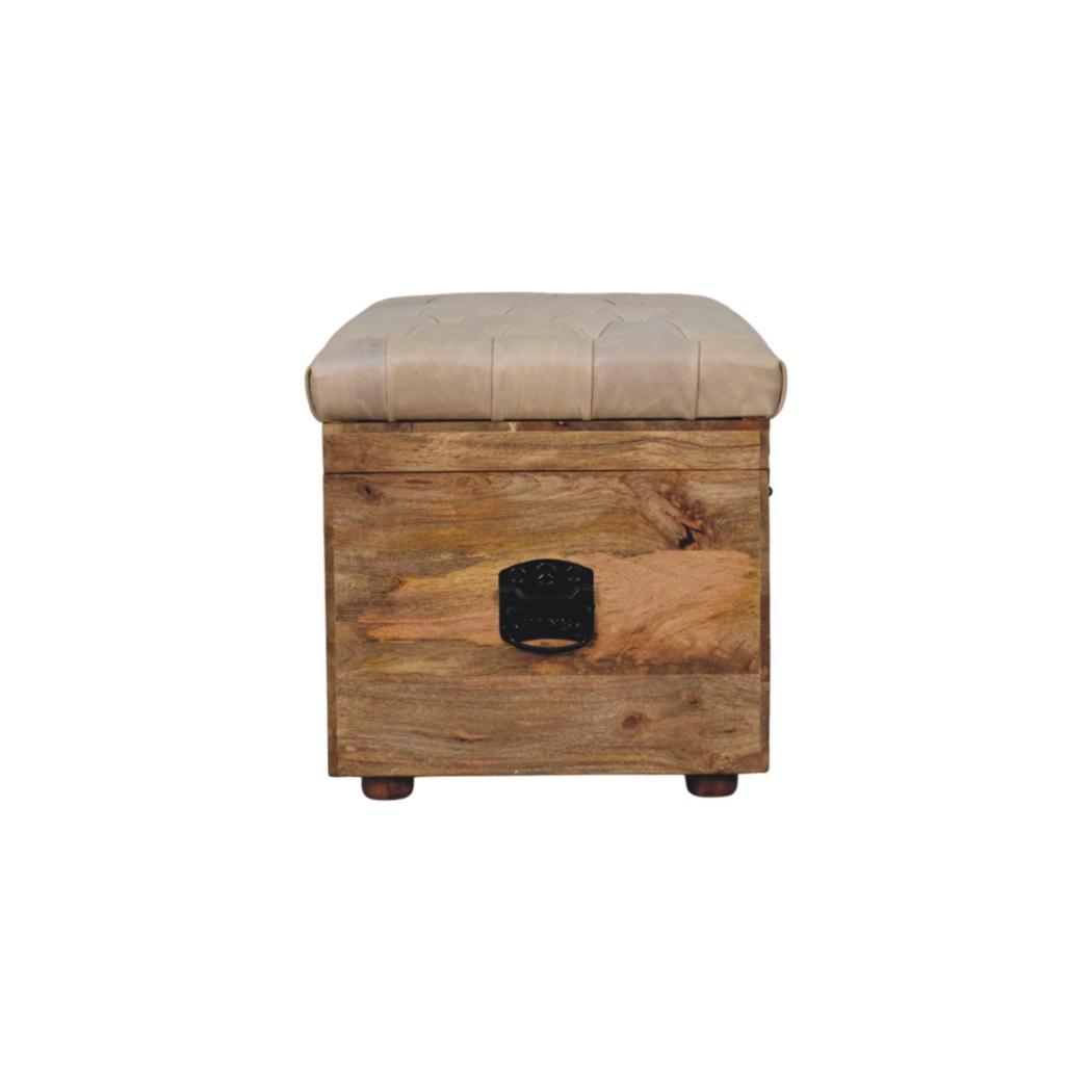 Buffalo Leather Storage Trunk | Beige Hide | Upholstered Blanket Box