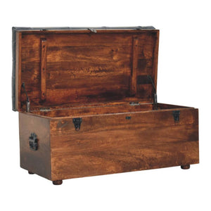 Buffalo Leather Storage Trunk | Black Hide | Upholstered Blanket Box