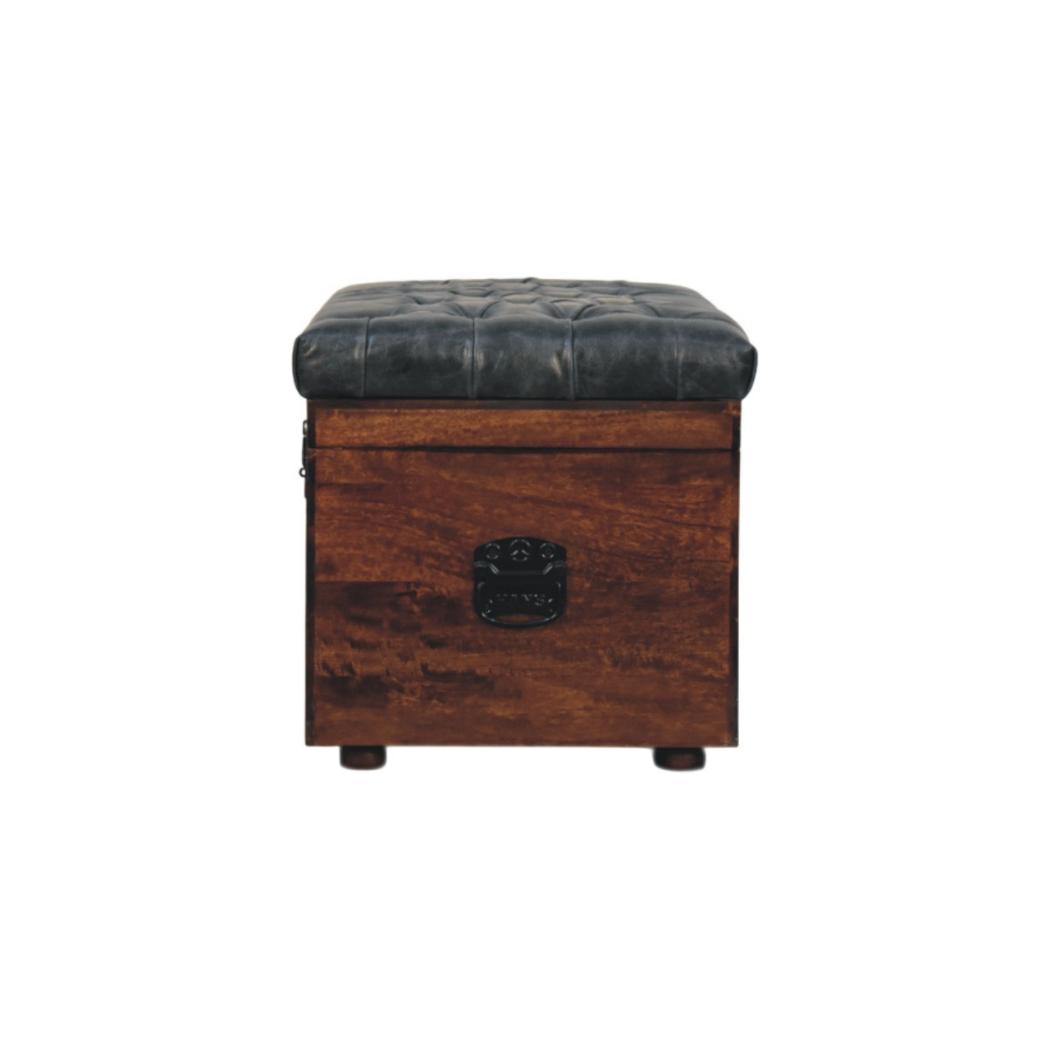 Buffalo Leather Storage Trunk | Black Hide | Upholstered Blanket Box
