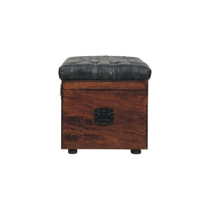 Buffalo Leather Storage Trunk | Black Hide | Upholstered Blanket Box