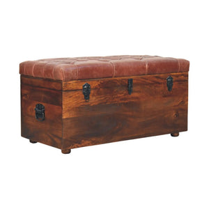 Buffalo Leather Storage Trunk | Brown Hide | Solid Wood Frame