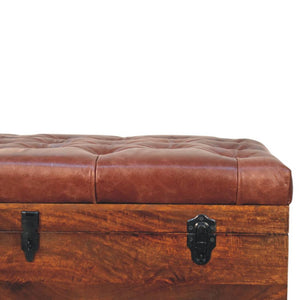 Buffalo Leather Storage Trunk | Brown Hide | Solid Wood Frame