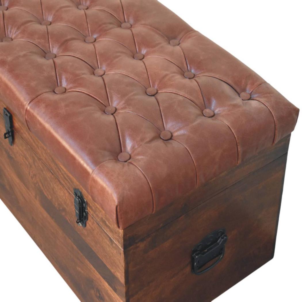 Buffalo Leather Storage Trunk | Brown Hide | Solid Wood Frame