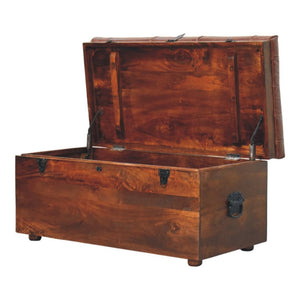 Buffalo Leather Storage Trunk | Brown Hide | Solid Wood Frame