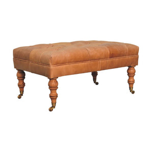 Buffalo Tan Leather Ottoman with Castor Legs | Castor Leg Design