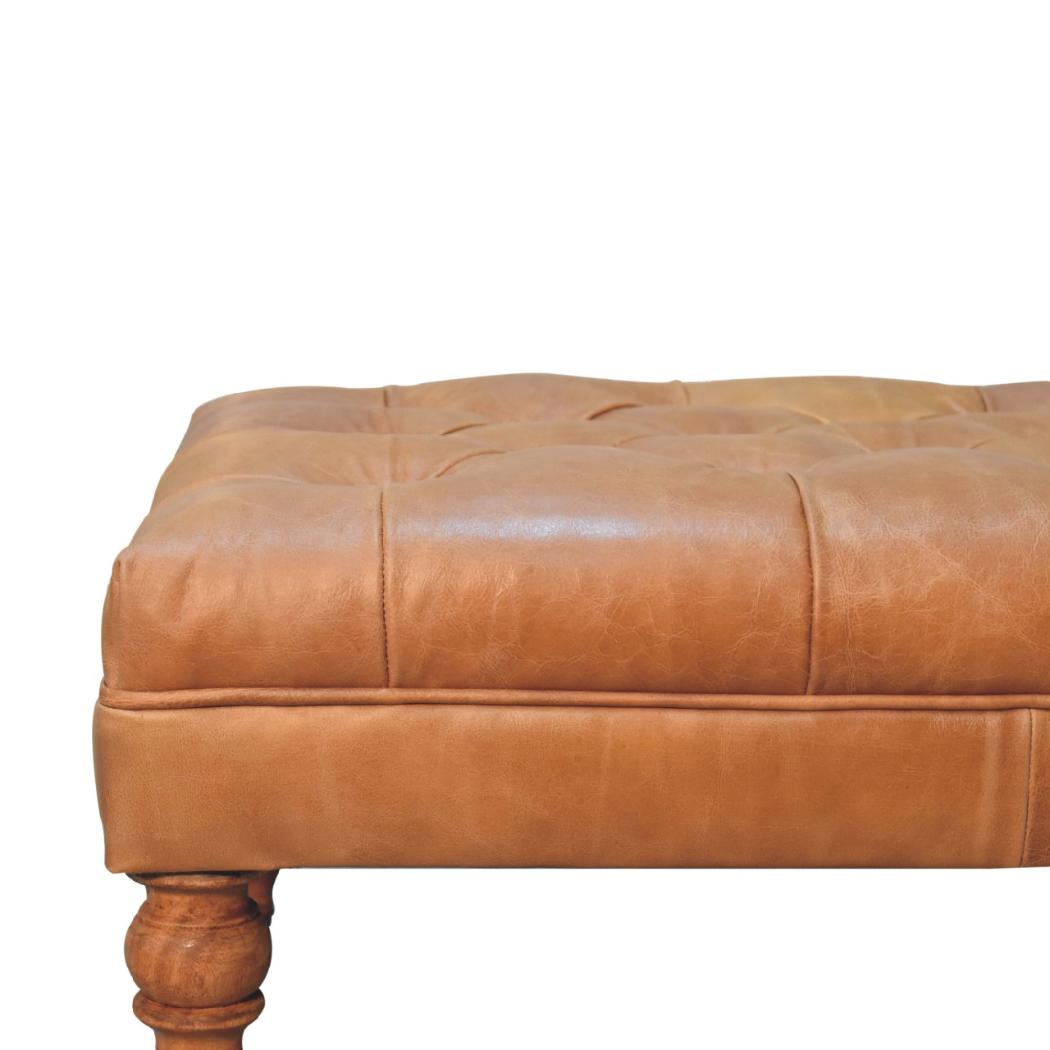 Buffalo Tan Leather Ottoman with Castor Legs | Castor Leg Design