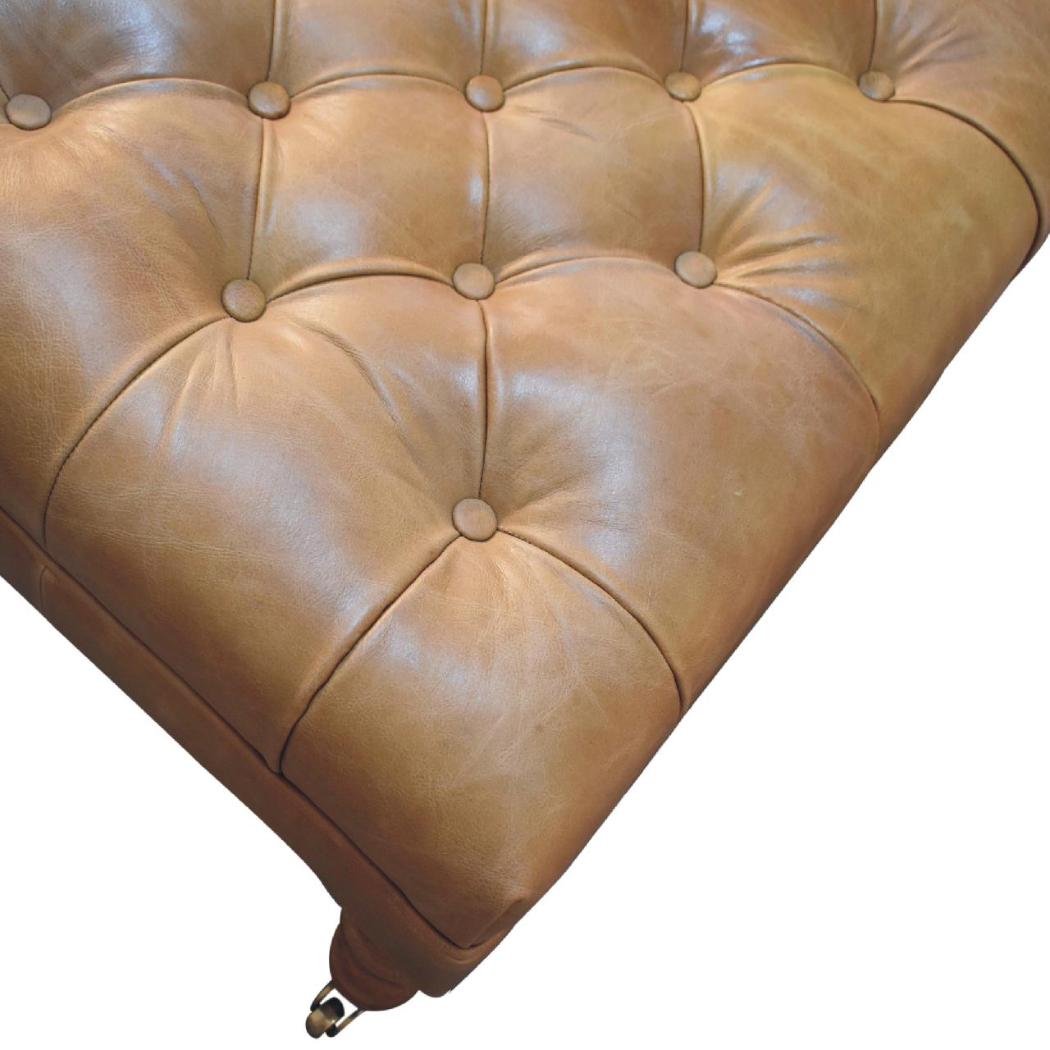 Buffalo Tan Leather Ottoman with Castor Legs | Castor Leg Design