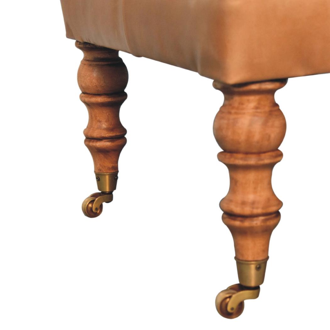 Buffalo Tan Leather Ottoman with Castor Legs | Castor Leg Design
