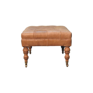 Buffalo Tan Leather Ottoman with Castor Legs | Castor Leg Design