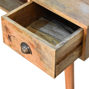 Cable-Ready Writing Desk | Solid Mango Wood | Oak Finish | Drawer & Open Shelf