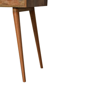 Cable-Ready Writing Desk | Solid Mango Wood | Oak Finish | Drawer & Open Shelf