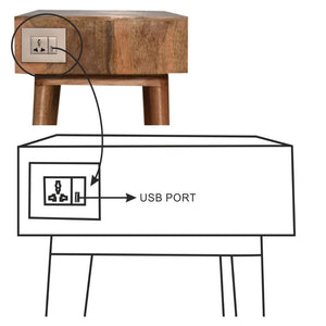 Cable-Ready Writing Desk | Solid Mango Wood | Oak Finish | Drawer & Open Shelf