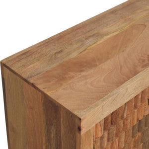 Cadiz Carved Block Cabinet | Solid Mango Wood | Golden Teak Finish | 2 Door Storage Cabinet