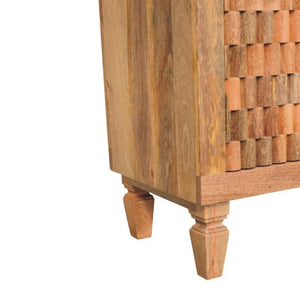Cadiz Carved Block Cabinet | Solid Mango Wood | Golden Teak Finish | 2 Door Storage Cabinet
