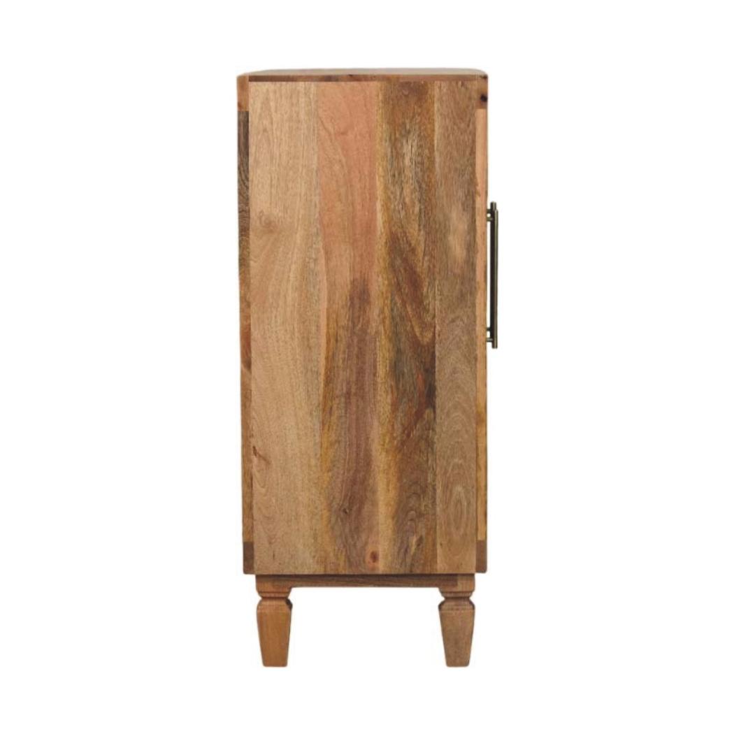 Cadiz Carved Block Cabinet | Solid Mango Wood | Golden Teak Finish | 2 Door Storage Cabinet