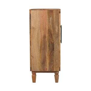 Cadiz Carved Block Cabinet | Solid Mango Wood | Golden Teak Finish | 2 Door Storage Cabinet