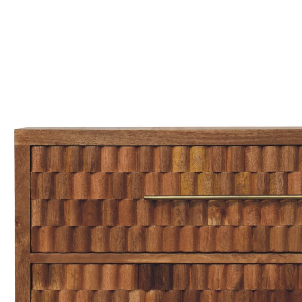 Cadiz Carved Chest of Drawers | Solid Mango Wood | Golden Teak Finish | 3 Drawer Storage Dresser