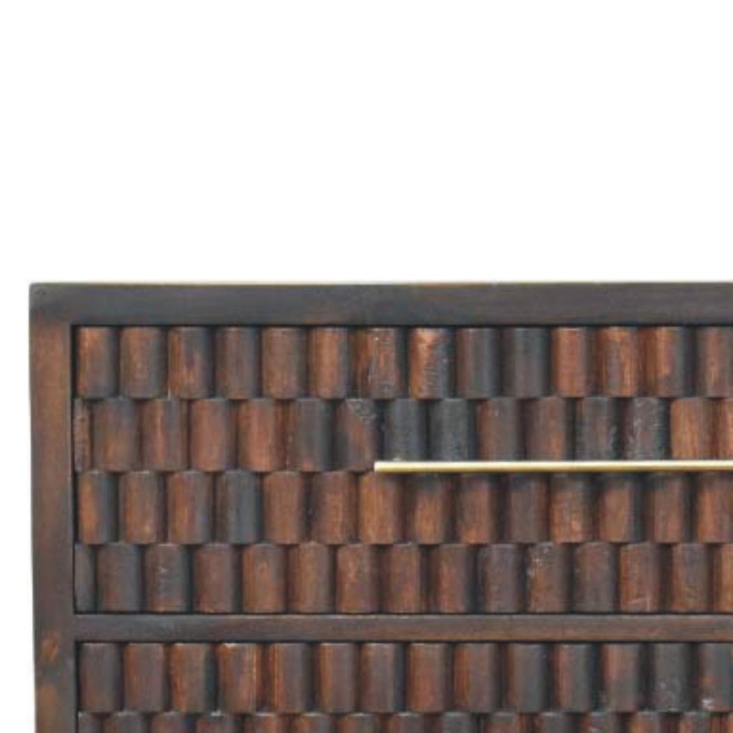 Cadiz Carved Chest of Drawers | Solid Mango Wood | Velvet Mocha Finish | 3 Drawer Storage Dresser