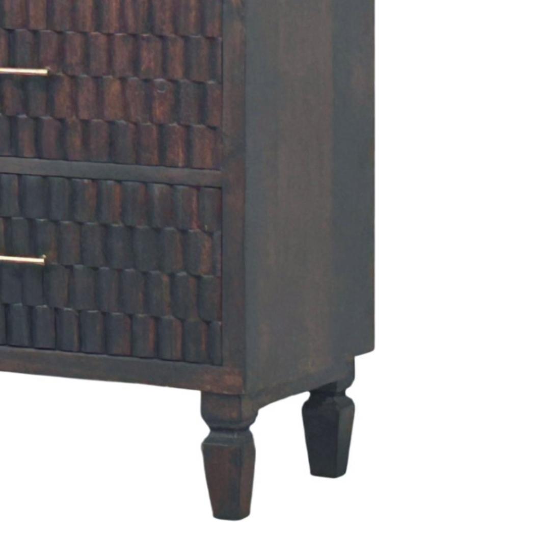 Cadiz Carved Chest of Drawers | Solid Mango Wood | Velvet Mocha Finish | 3 Drawer Storage Dresser