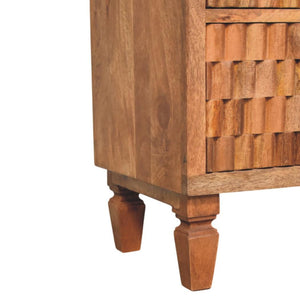 Cadiz Carved Chest of Drawers | Solid Mango Wood | Golden Teak Finish | 3 Drawer Storage Dresser