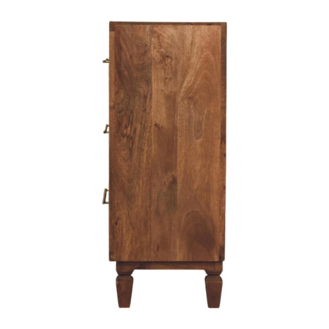 Cadiz Carved Chest of Drawers | Solid Mango Wood | Golden Teak Finish | 3 Drawer Storage Dresser