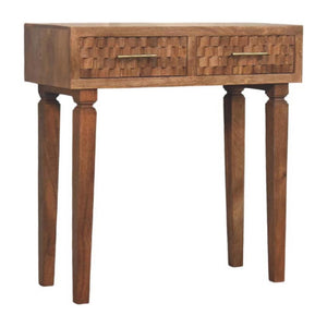 Cadiz Carved Console Table | 2 Drawers | Solid Mango Wood | Golden Teak Finish