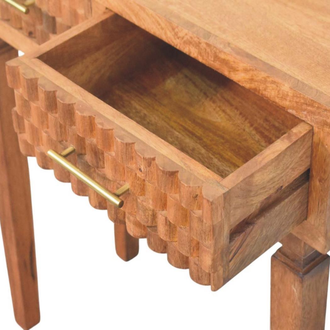 Cadiz Carved Console Table | 2 Drawers | Solid Mango Wood | Golden Teak Finish