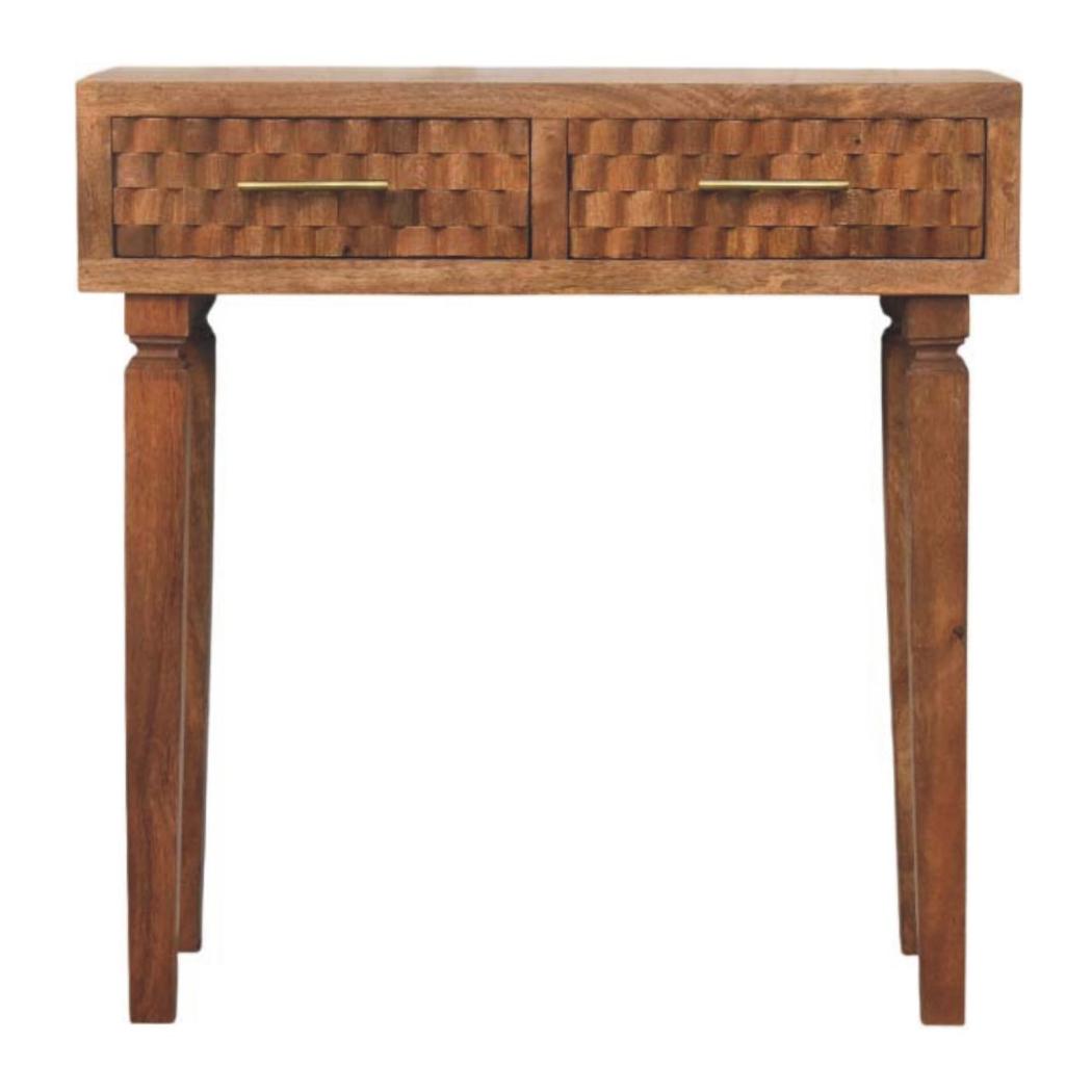 Cadiz Carved Console Table | 2 Drawers | Solid Mango Wood | Golden Teak Finish