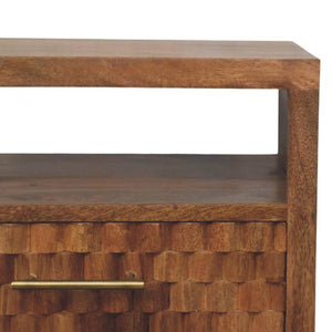 Cadiz Carved Open Shelf Bedside Table | Solid Mango Wood | Golden Teak Finish | 2 Drawer Nightstand