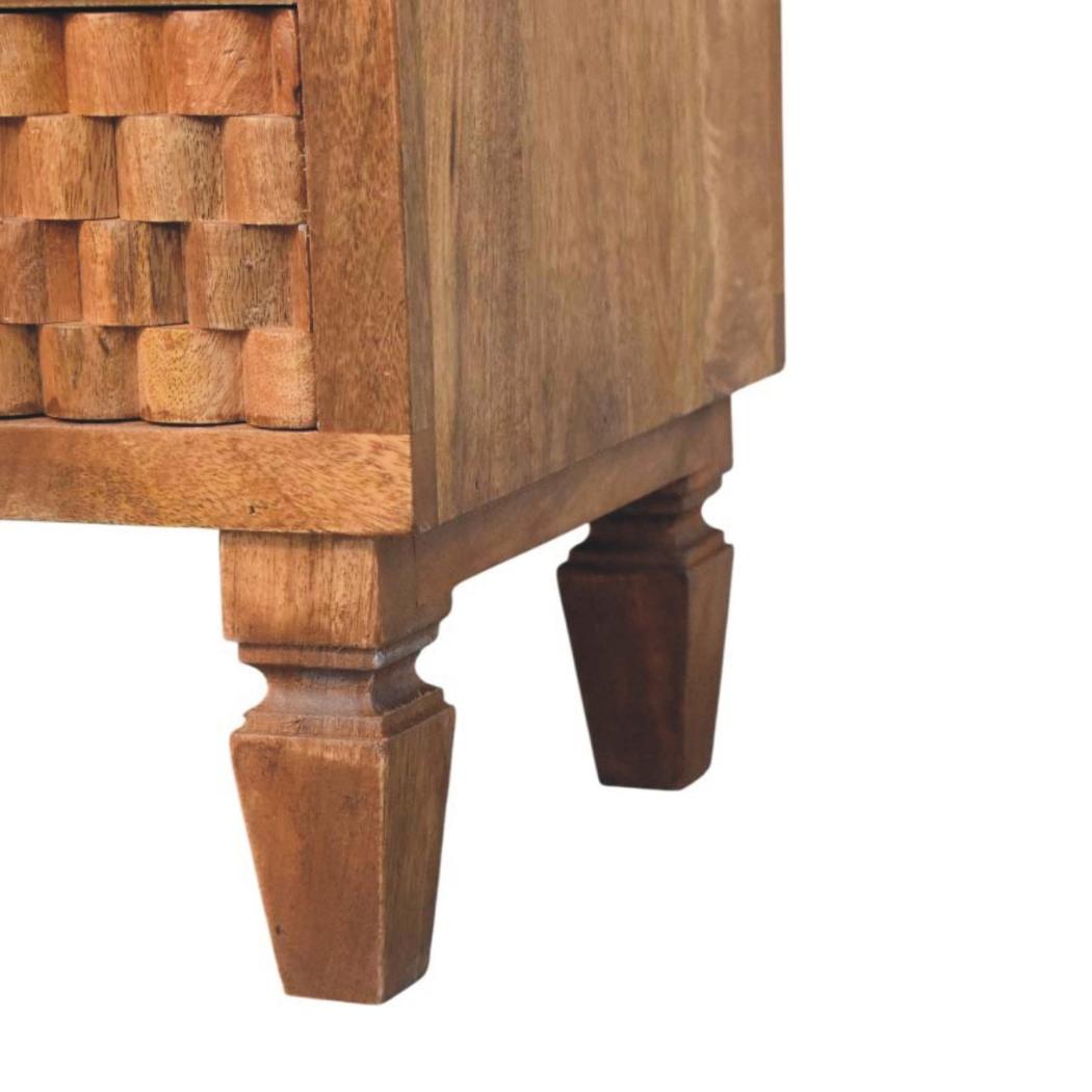 Cadiz Carved Open Shelf Bedside Table | Solid Mango Wood | Golden Teak Finish | 2 Drawer Nightstand