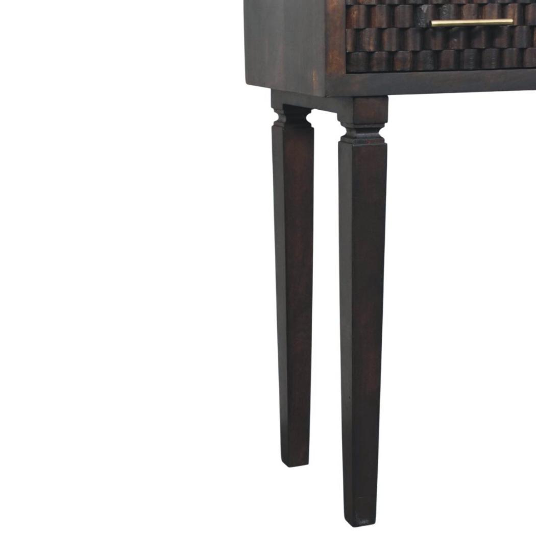Cadiz Carved Slim Console Table | Solid Mango Wood | Velvet Mocha Finish | 2 Drawer Hallway Console