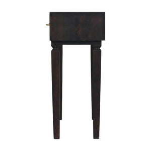 Cadiz Carved Slim Console Table | Solid Mango Wood | Velvet Mocha Finish | 2 Drawer Hallway Console