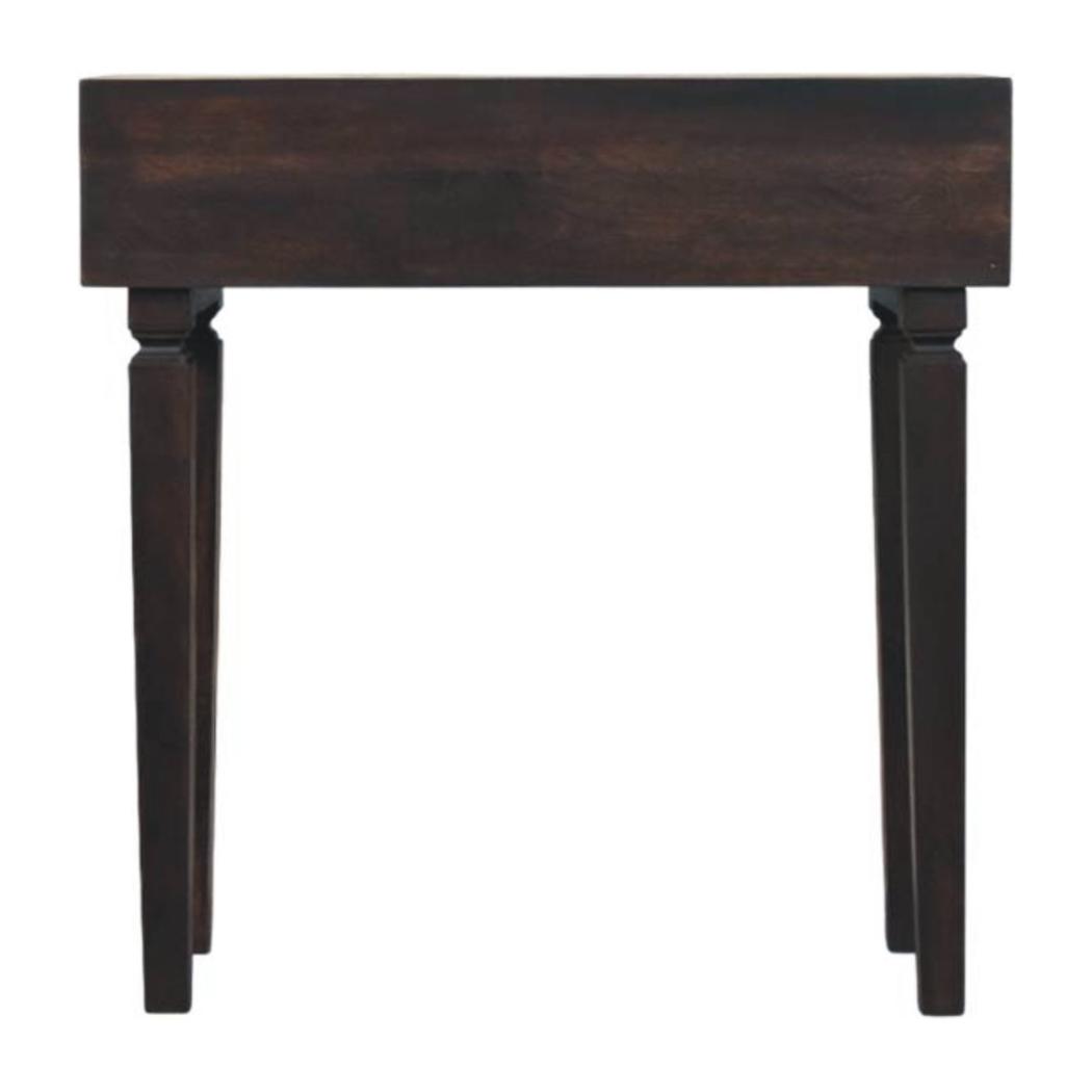 Cadiz Carved Slim Console Table | Solid Mango Wood | Velvet Mocha Finish | 2 Drawer Hallway Console