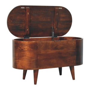 California Walnut Blanket Box | Solid Mango Wood | Rounded Lift-Up Storage Chest