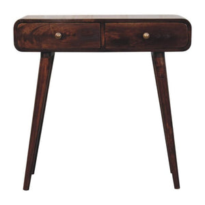 California Walnut Console Table | Solid Mango Wood | 2 Drawer Curved Hallway Table