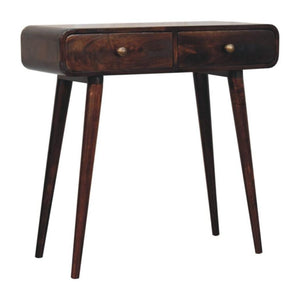 California Walnut Console Table | Solid Mango Wood | 2 Drawer Curved Hallway Table
