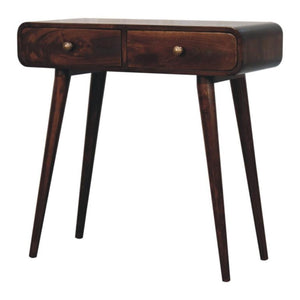 California Walnut Console Table | Solid Mango Wood | 2 Drawer Curved Hallway Table