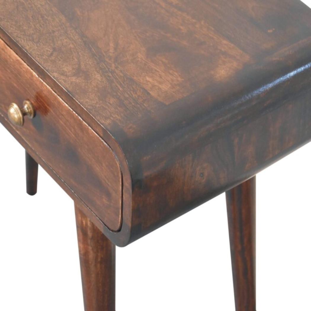 California Walnut Console Table | Solid Mango Wood | 2 Drawer Curved Hallway Table