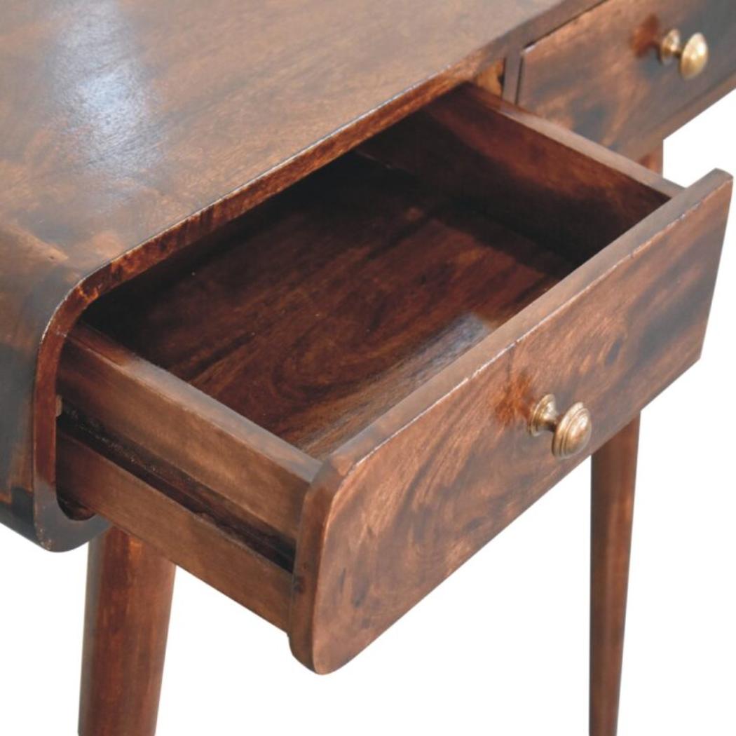 California Walnut Console Table | Solid Mango Wood | 2 Drawer Curved Hallway Table
