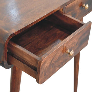 California Walnut Console Table | Solid Mango Wood | 2 Drawer Curved Hallway Table